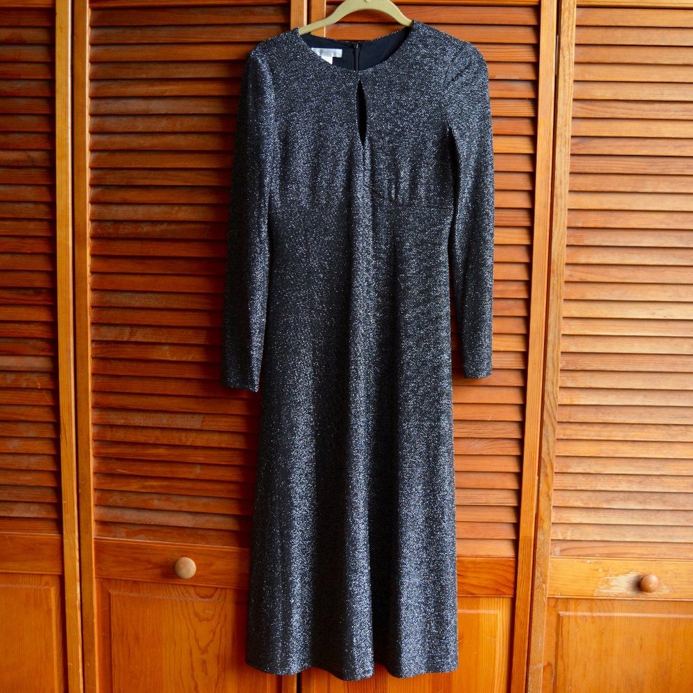 London Times Sparkle Long Sleeved Evening Party Dress with Keyhole Neck US 6